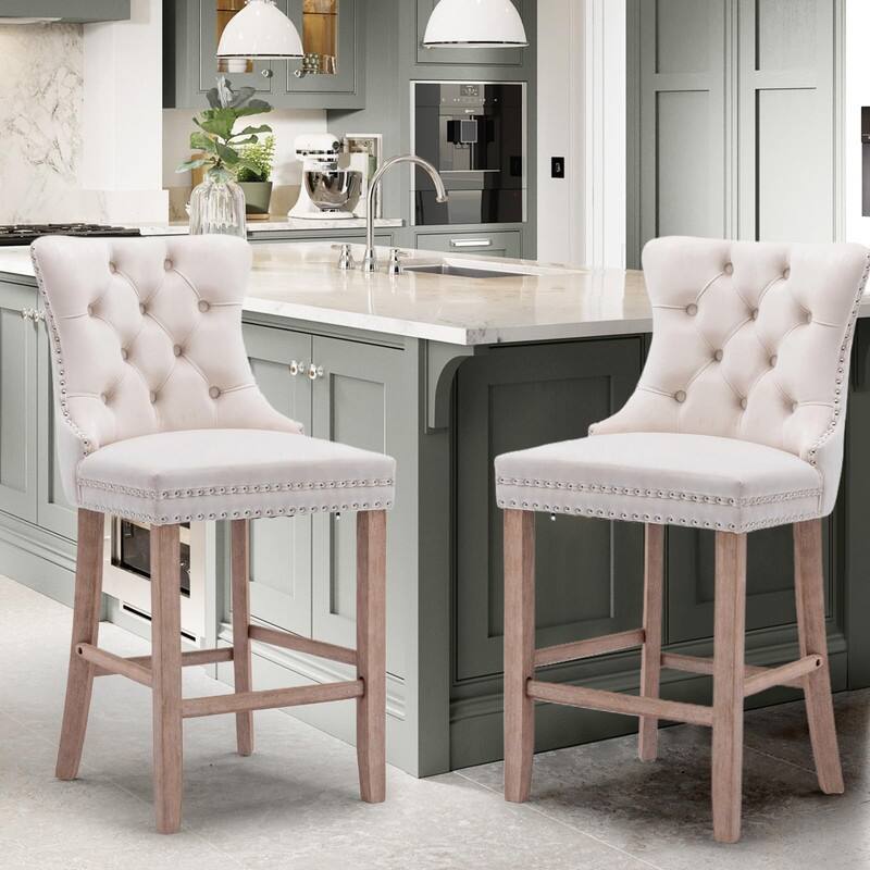 Wing Back Velvet Tufted Nailhead Barstools(Set of 6)