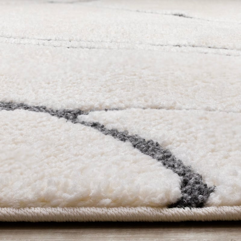 White Black Organic Lines Soft Textured Rug