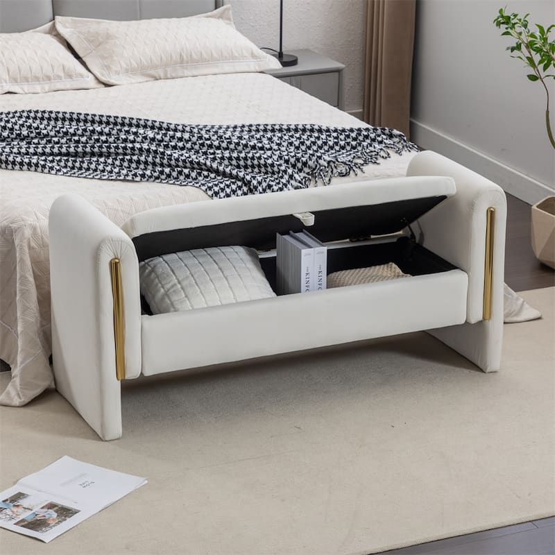 Storage Bench Bedroom Bench With Gold Metal Trim Strip For Living Room