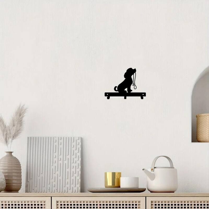 Black Matte Metal DOG Lead Wall-Mounted Towel Rack with 6 Hooks for Towels Robes and Accessories - 7.8”L x 6”H