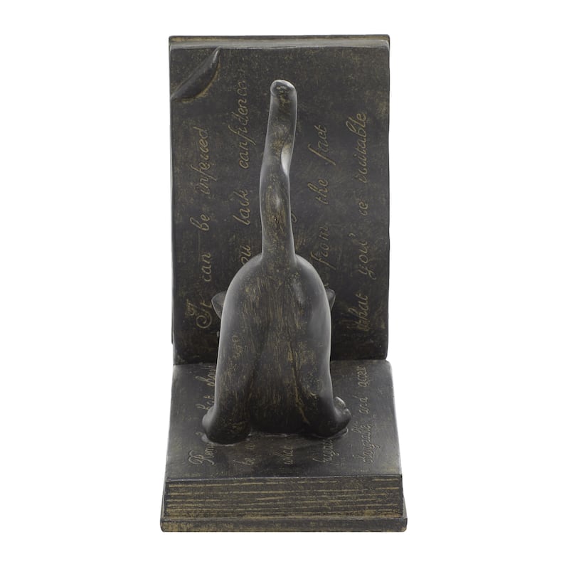 Polystone Cat Reading Decorative Bookends - Set of 2 Black - Roche River Decor