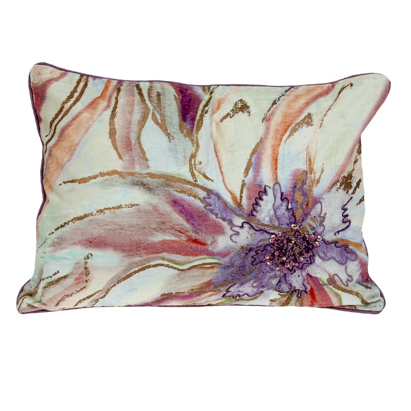 Abstract Floral Rectangular Cotton Throw Pillow - 20" - Multicolored