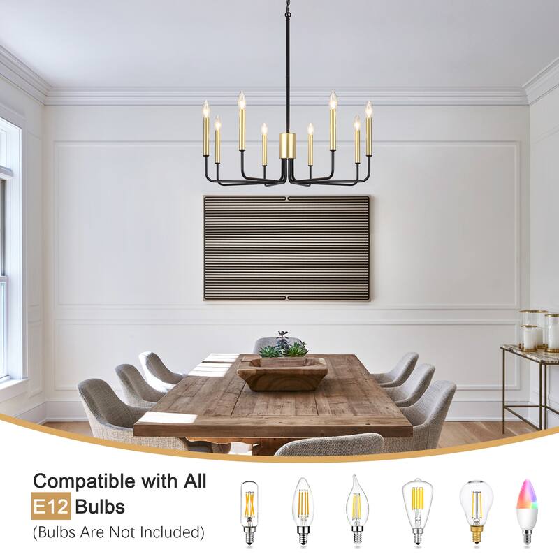 8 - Light Candle Style Chandelier Farmhouse Light Fixture for Kitchen Island Bedroom Entryway - N/A