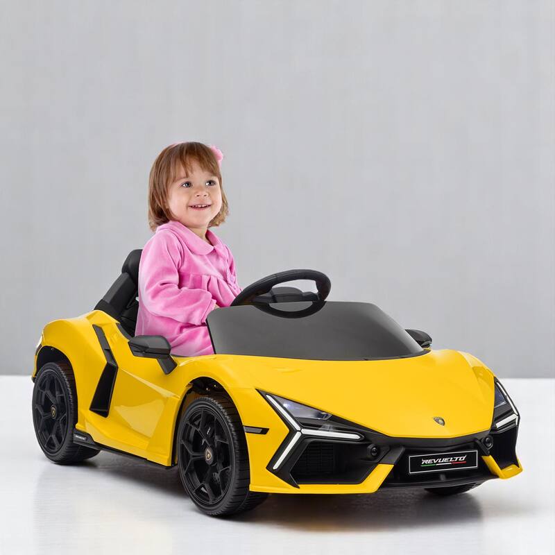 12V Licensed Lamborghini Revuelto Kids Ride-On Car with Remote Control, Hydraulic Doors,LED Lights, Music - Electric Toy Vehicle - Yellow