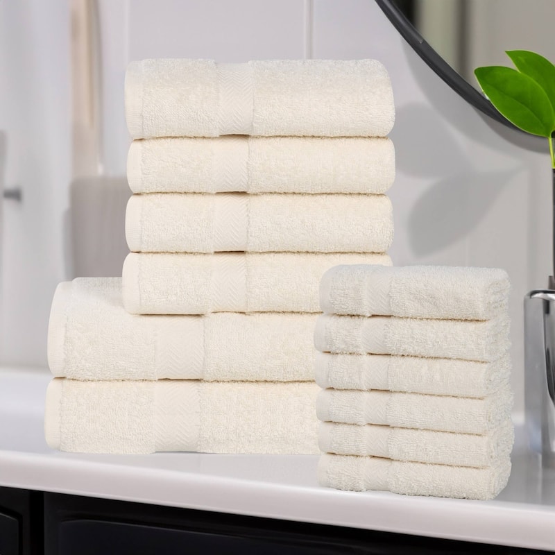 Superior Franklin Cotton Lightweight 12-Piece Assorted Towel Set - Ivory