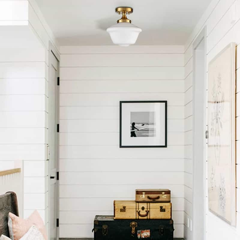 Kavala Schoolhouse Ceiling Light Fixture with Milk Glass Shade