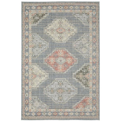 Vista Home Calla Traditional Oriental Blue/ Salmon Indoor/Outdoor Area Rug
