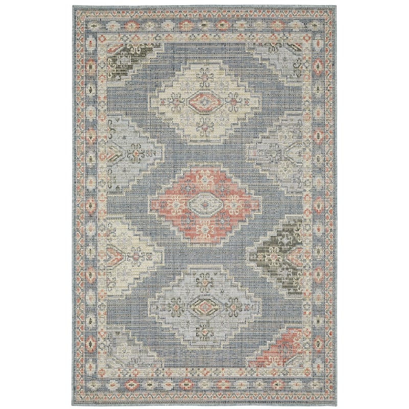 Columbus Blue Various Colors Oriental Medallion Outdoor Traditional Area Rug