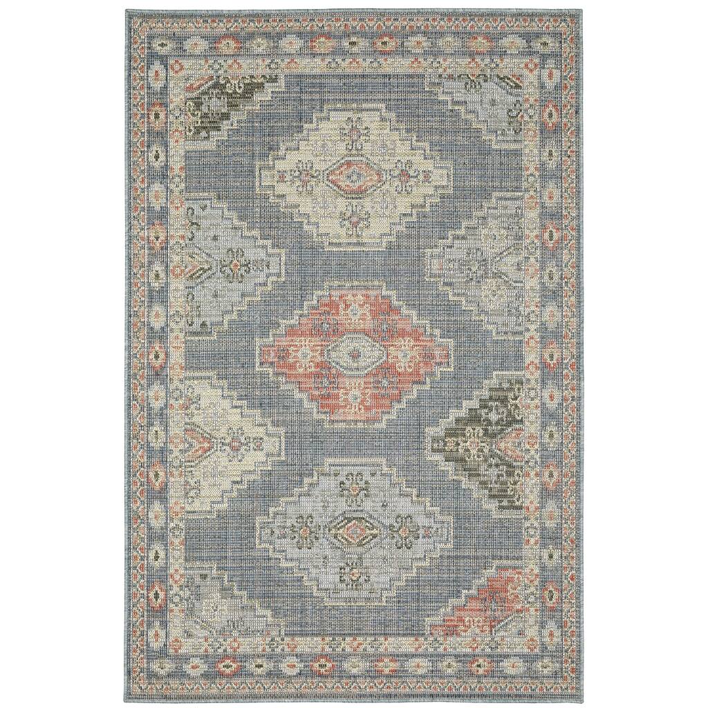 Columbus Blue Various Colors Oriental Medallion Outdoor Traditional Area Rug