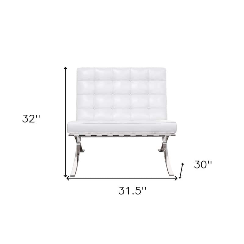 HomeRoots 32" White And Silver Italian Leather Tufted Lounge Chair - 31.5' X '32' X '30
