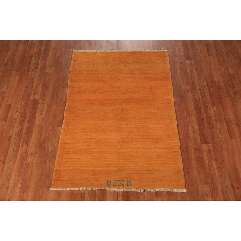 Gabbeh Modern Rug Hand-Knotted Striped Wool Carpet - 3'5" x 4'11"