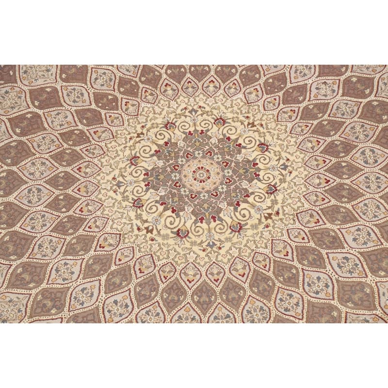 Wool/ Silk Vegetable Dye Floral Qum Oriental Area Rug Handmade Carpet - 10'1" x 10'2" Round
