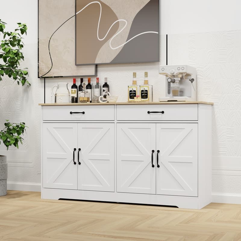 55.91" Farmhouse Style Sideboard Buffet Cabinet,Storage Cabinet with 2 Drawers and 4 Doors