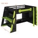 preview thumbnail 39 of 45, Full Size Gaming Loft Bed with Bulit-in Desk and RGB Light, Wooden Loft Bedframe with Multi-storage Shelves and Ladder for Kids
