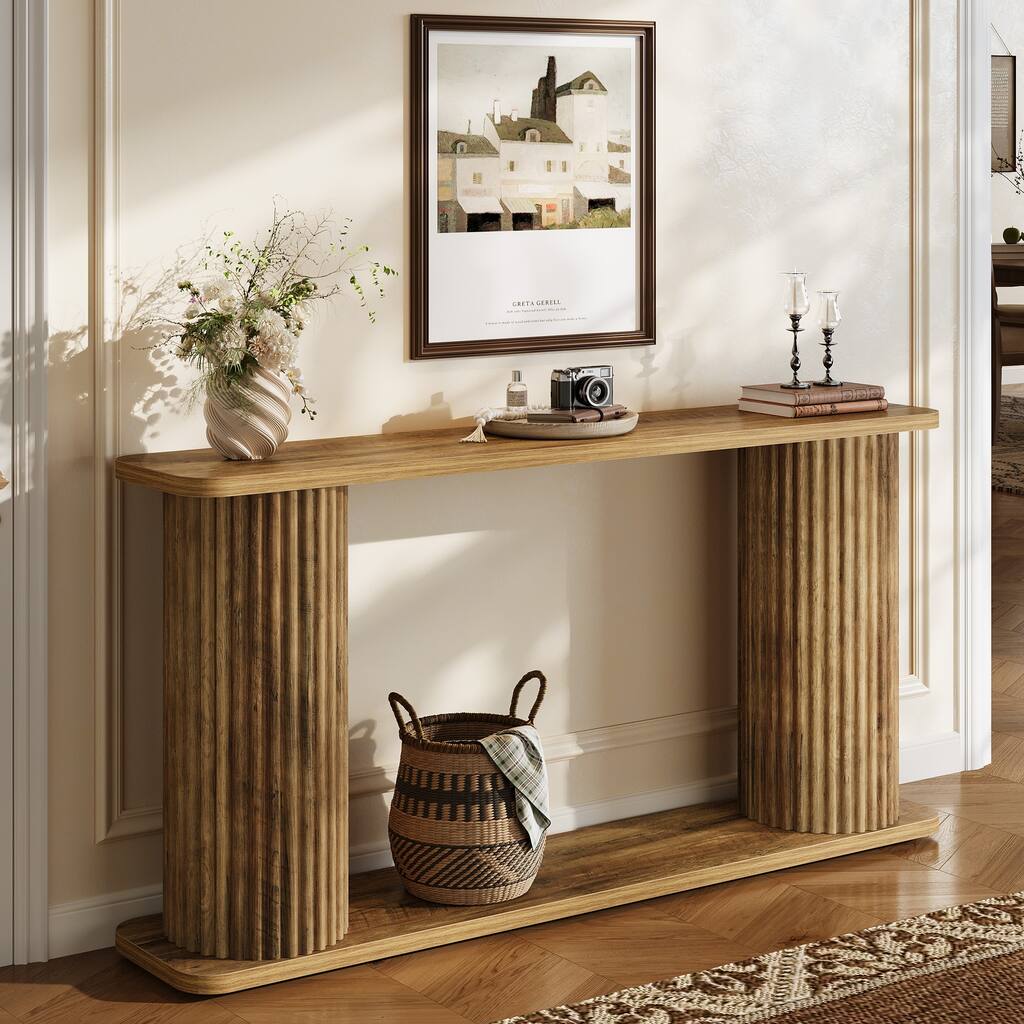 63" Long Console Table, Mid Century Modern Behind Couch Sofa Table