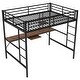 preview thumbnail 7 of 7, Full Size Metal Bed Frame Loft Bed with Desk and Shelf,Guard Rails & Double Ladder,Space-saving