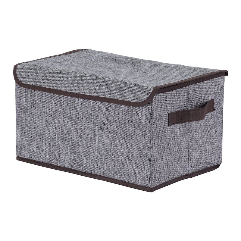 Fabric Storage Bin Cube with Handles and Lid for Shelves Closet, Collapsible Storage Basket for Organizing Clothes Books - Grey - 14*10*8in