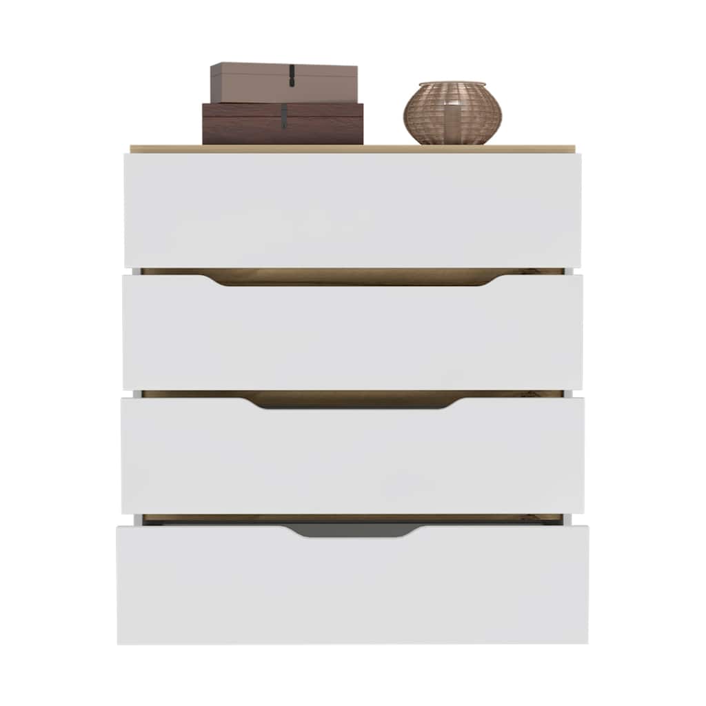 White and Light Oak Modern Dresser with Smooth Glide Drawers, Sleek Contemporary Look, and Spacious Storage
