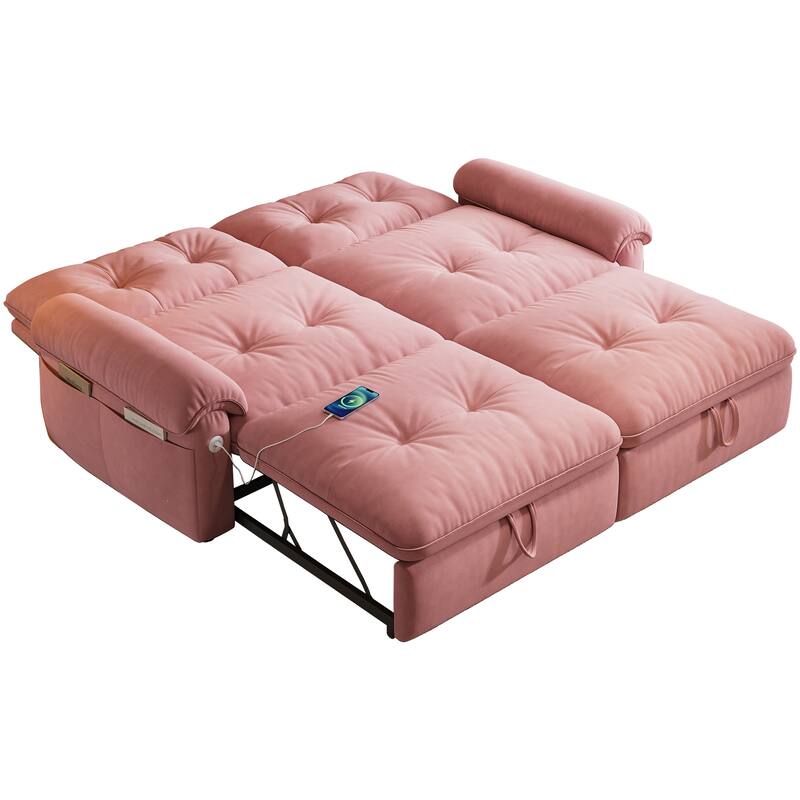 2-in-1 Velvet Pull Out Sleeper Sofa Bed Convertible Loveseat Couch for Sitting, Napping or Sleeping with Side Pockets and USB