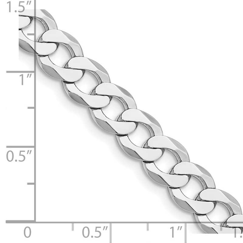 Curata 925 Sterling Silver Rhodium Plated 8mm Flat Curb Chain Necklace