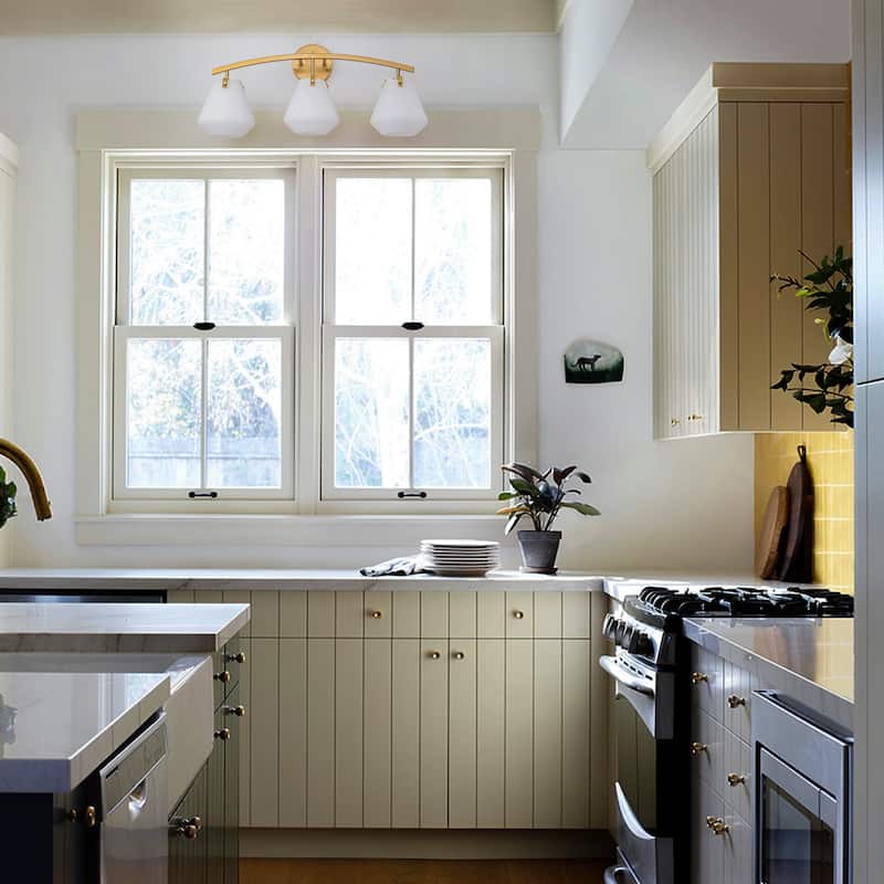 Modern industrial 3-Light Brass Bathroom Vanity Light with Opal Glass