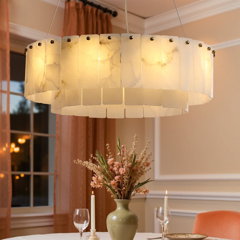24 in. Alabaster Chandelier 2-Tier Modern Round Chandeliers Marble Pendant Light for Dining Room Living Room - 24 in.