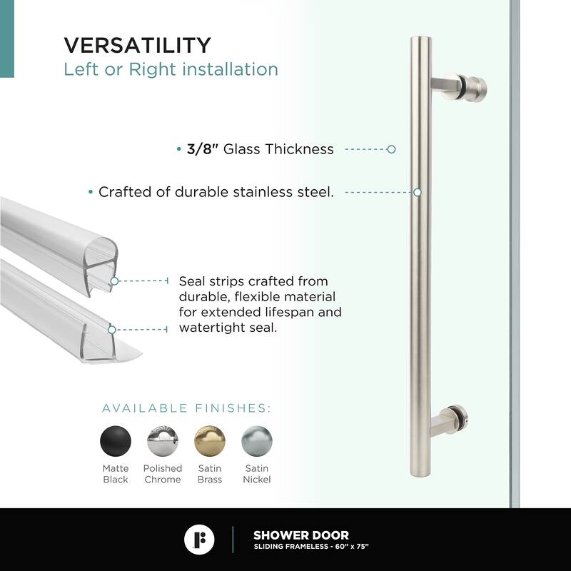 Fine Fixtures Frameless Clear Sliding Bathroom Shower Door
