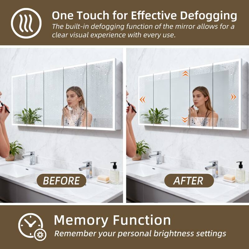 GDFStudio Elowen Aluminum Glass LED Medicine Cabinet with Anti-Fog Storage