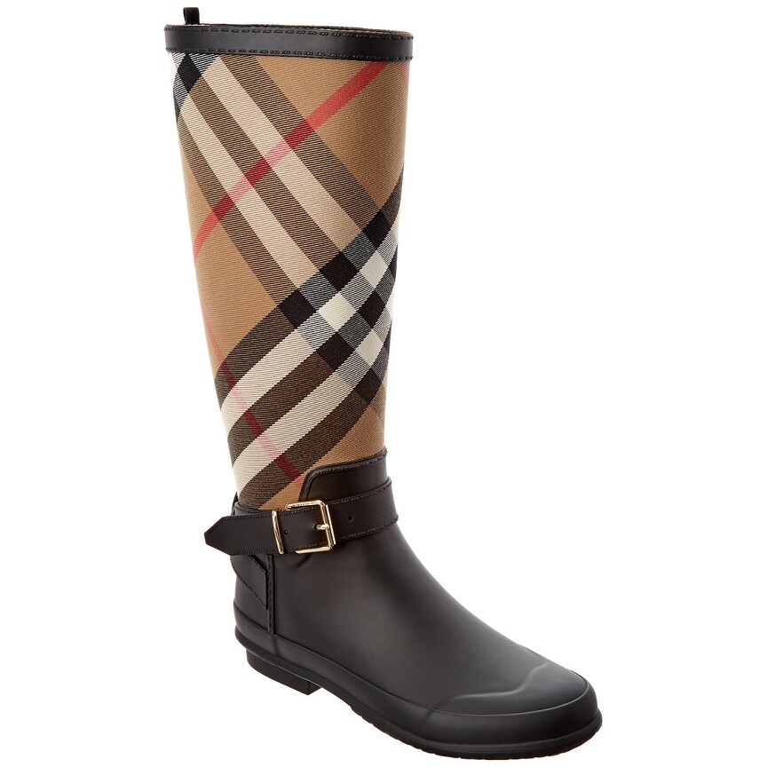 belt detail check and rubber rain boots