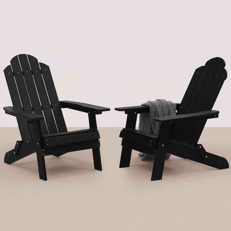 WINSOON All Weather HIPS Outdoor Folding Adirondack Chairs Outdoor Garden Patio Chairs set of 2 - Black
