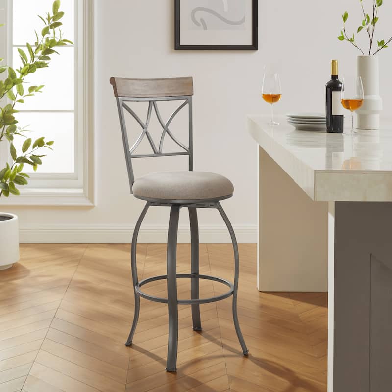 Linon Eden 30-inch Metal Swivel Barstool - N/A - Pewter/LightGrey