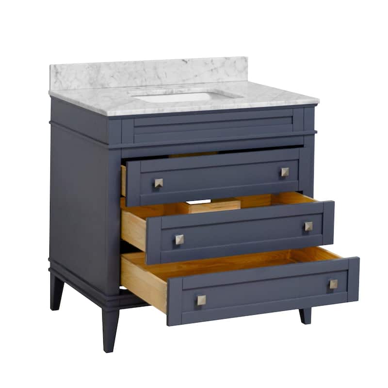 KitchenBathCollection Eleanor 36" Bathroom Vanity with Carrara Marble Top