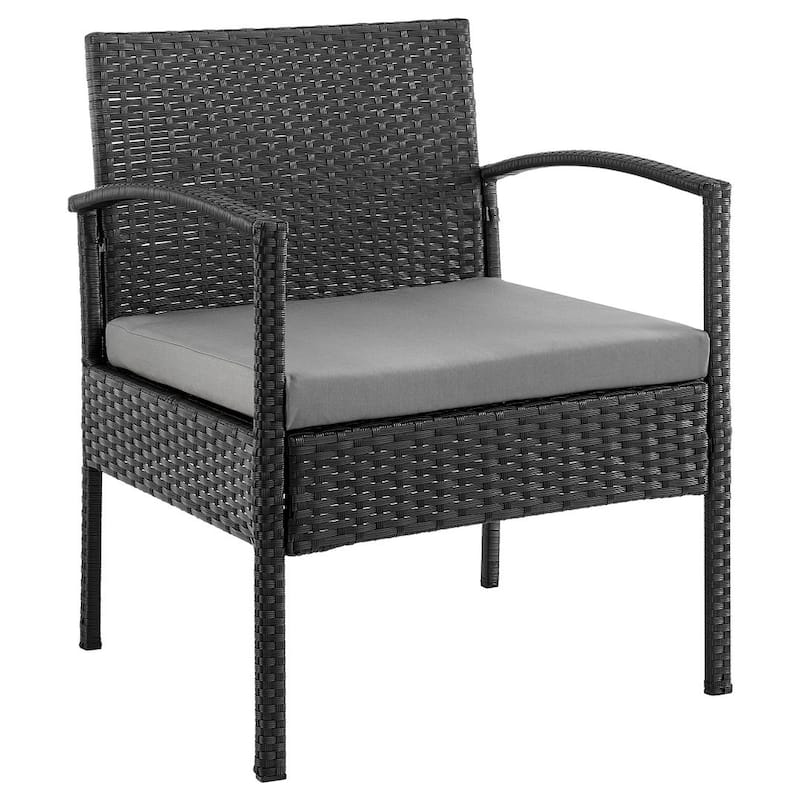 Manhattan Comfort Noli Steel Rattan 3-Piece Patio Conversation Set with Cushions