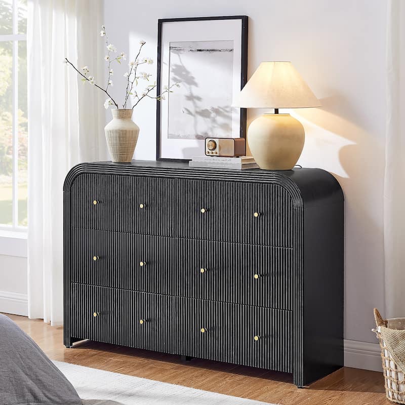 Modern Fluted 6 Drawers Dresser, Wood Chest of Drawers for Bedroom