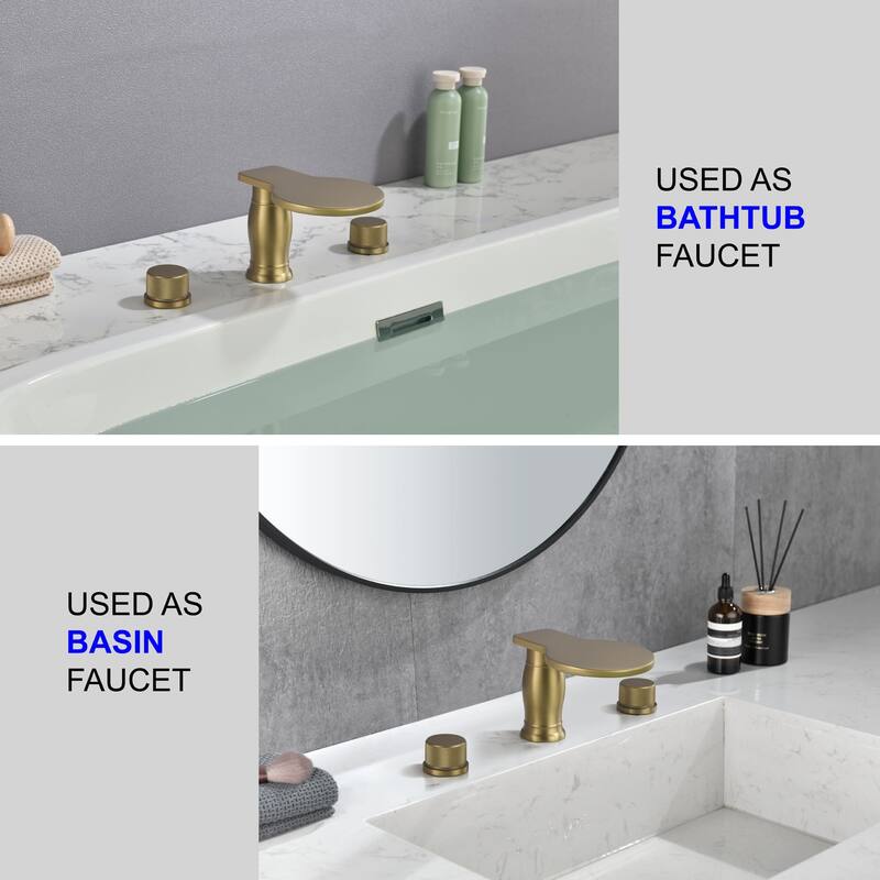 3 Holes 8 Inch Widespread Tub Faucet Waterfall Swivel Spout Bathtub Faucets with Two Handles Tub Fillers with CUPC Supply Hoses