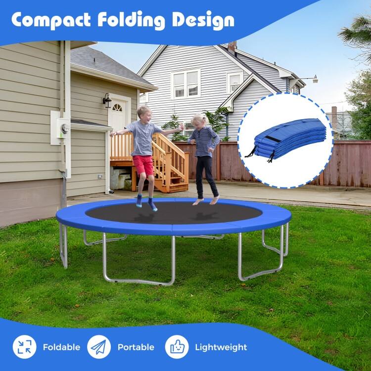 Blue PVC Foam Trampoline Safety Pad with Elastic Straps and Hook Closure