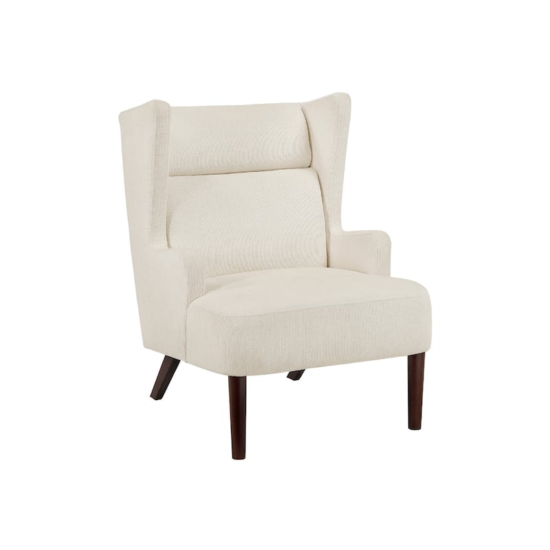 Joen Accent Chair, High Wing Backrest, Beige Chenille, Wood Legs