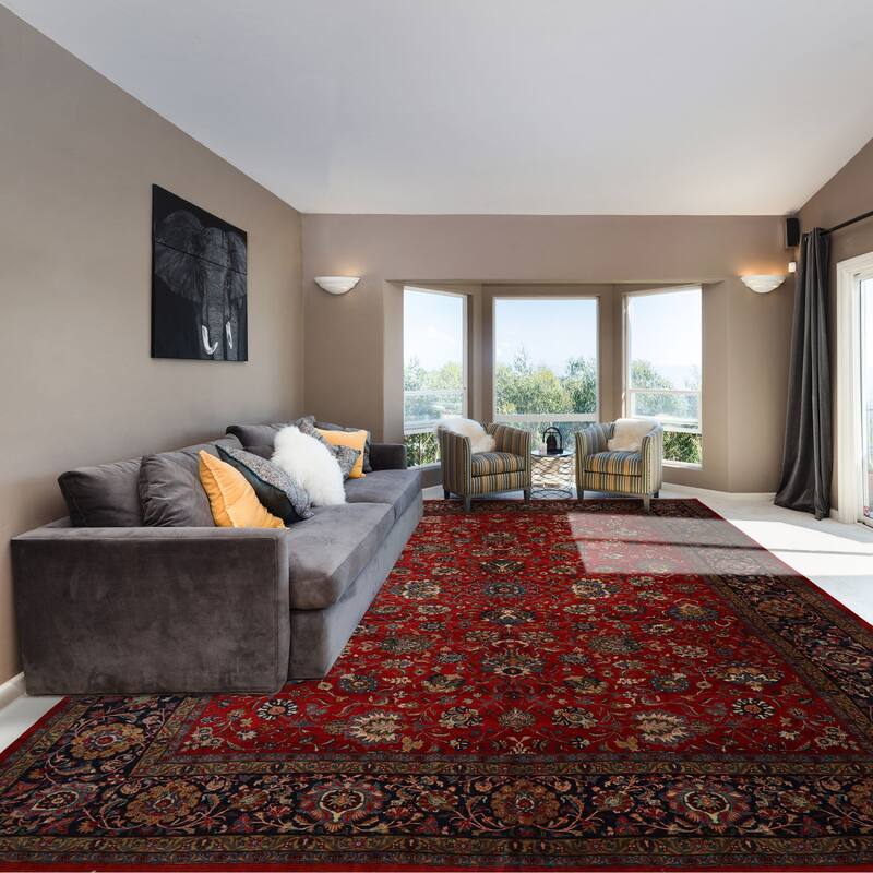 12'5''x16'5'' Hand Knotted Wool 300 KPSI Red Traditional Botanical Kerman Rug - 12' 5'' x 16' 5''