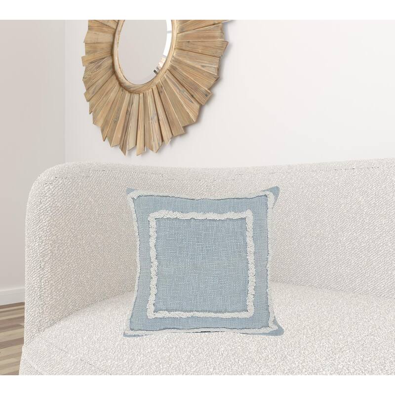 HomeRoots 20" X 20" Sky Blue And White 100% Cotton Geometric Zippered Pillow
