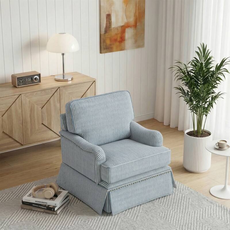 Modern Chenille Swivel Armchair and Storage Ottoman