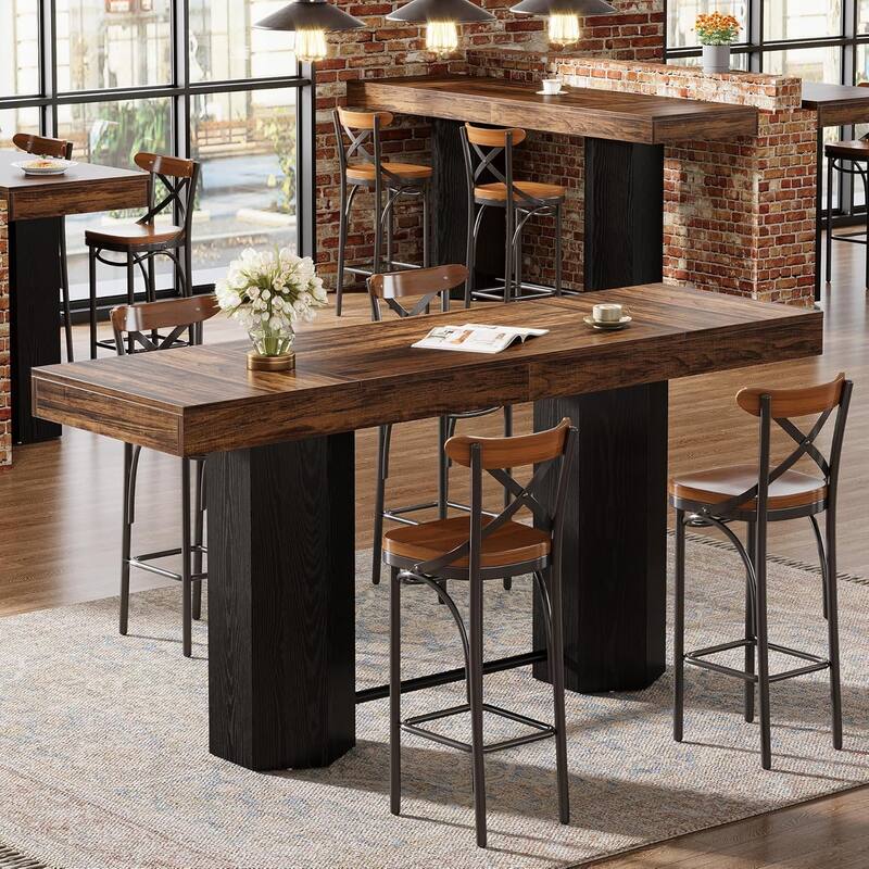 Industrial Bar Table, 70.9" Long Counter Height Pub Table with Sturdy Base