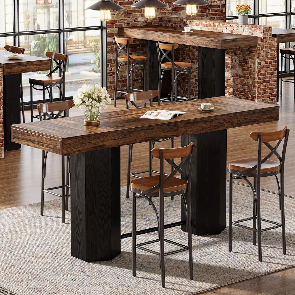 Industrial Bar Table, 70.9" Long Counter Height Pub Table with Sturdy Base