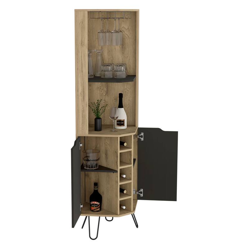 Corner Bar Cabinet for Kitchen, Dining Room,Living Room, Aged Oak / Black