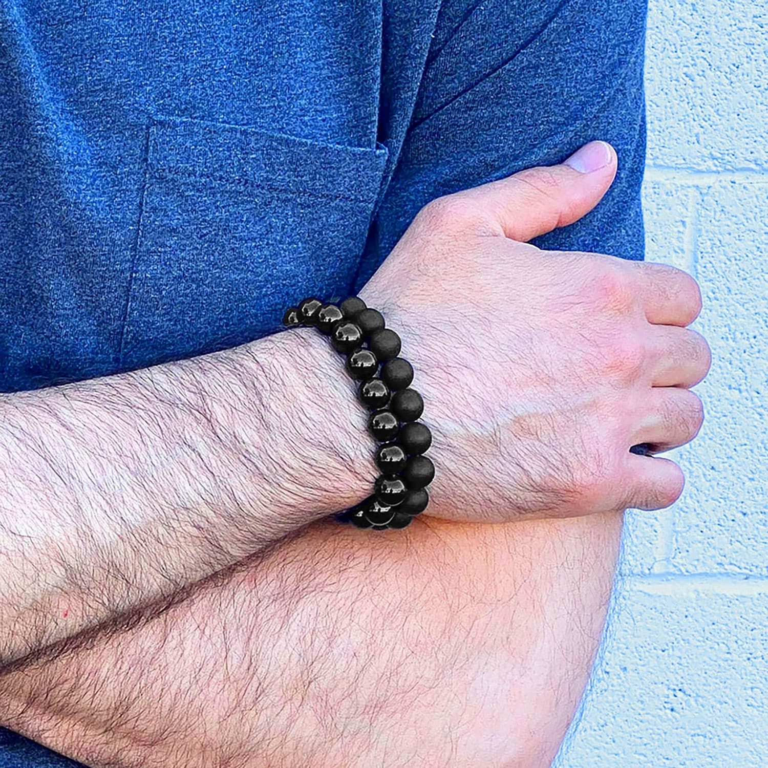 2mm Accent bracelet Mens Faceted Black Crystal Bracelet