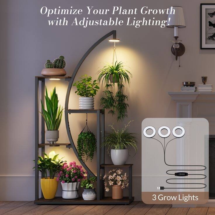 Plant Stand Indoor with LED Light, 62" Tall Metal Plant Shelf, 8 Tier Plant Rack for Living Room