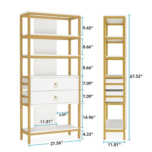 2 Drawers Bookcase Display Rack with Led Light White and Gold - 52 x 63 ...