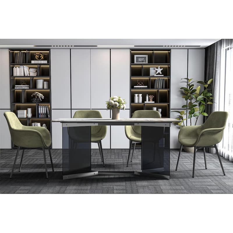 Oryn Sintered Stone/Glass Modern Rectangular Dining Table with Stainless Steel Base for Home Kitchens and Dining Rooms