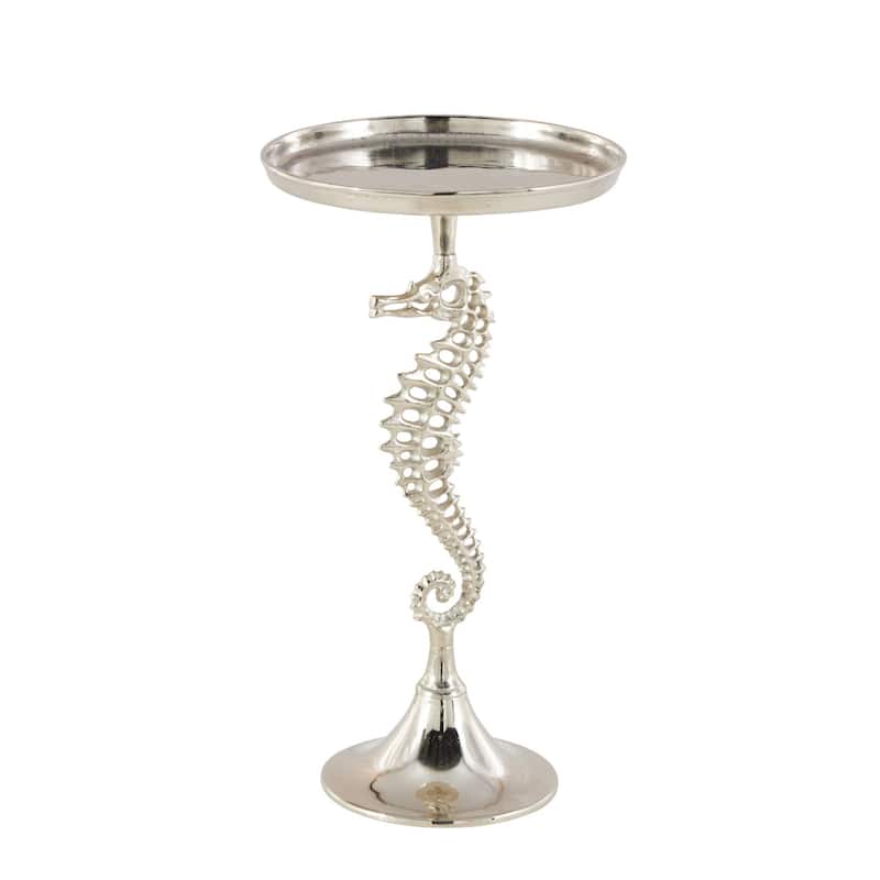 Aluminum Metal Sea Horse Pedestal Side End Accent Table with Tray Top - Silver or Gold - Roche River Decor