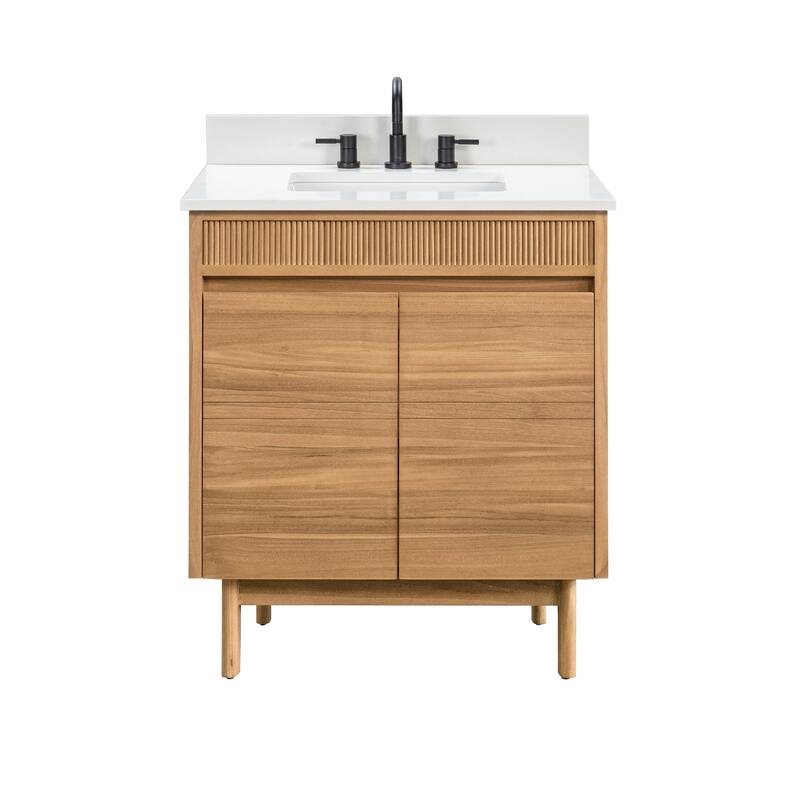 Avanity Kayla Bathroom Vanity in Natural Teak with White Engineered Stone Top