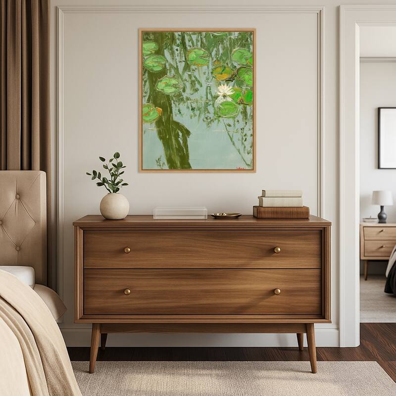 White Water Lily in Pond by Jukyong Park (23 x 28 in.), Framed Canvas Wall Art Print